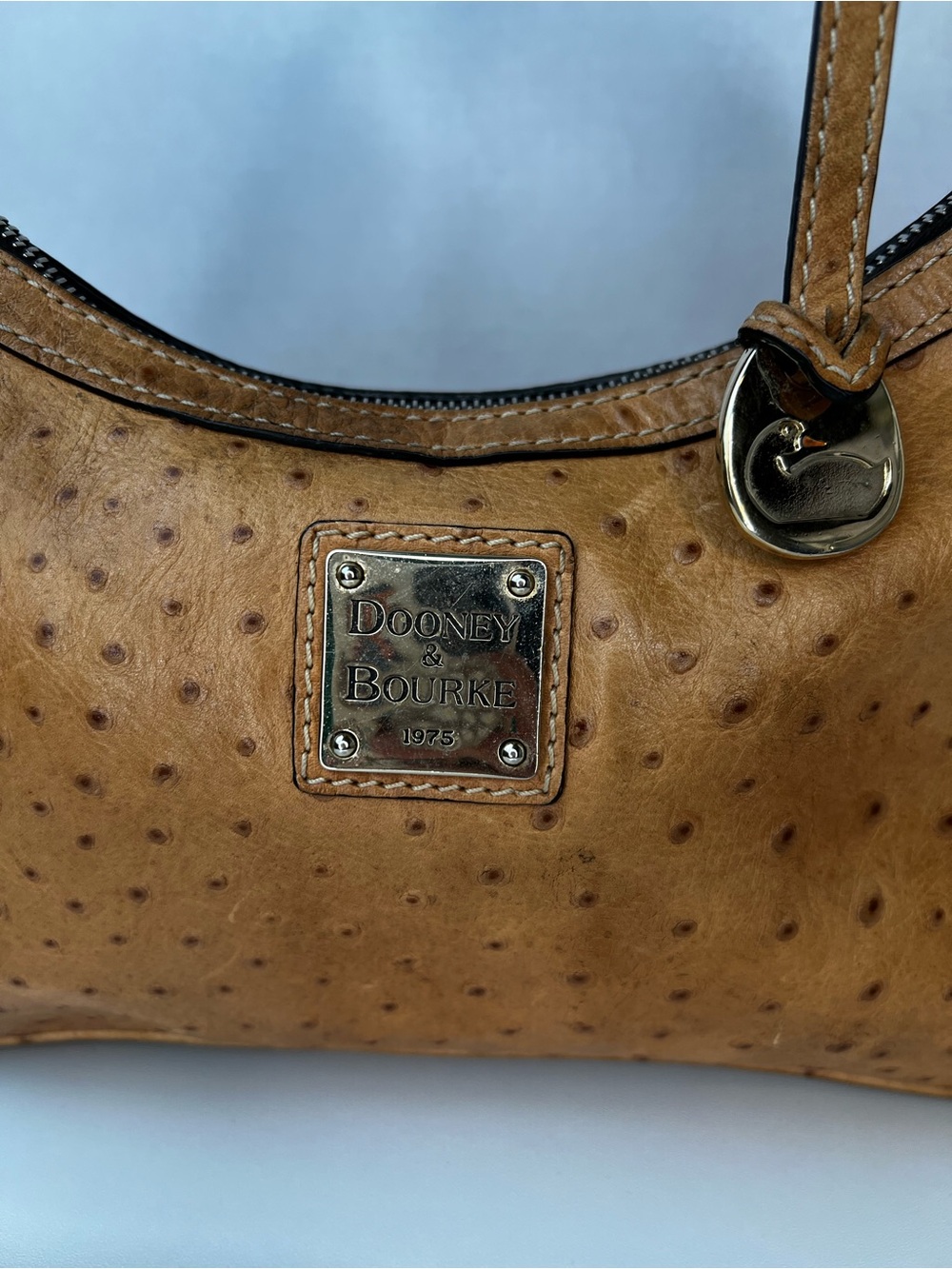 Dooney & Bourke Tan Ostrich Embossed Leather Hobo Bag Slouchy Shoulder Purse - Picture 2 of 7